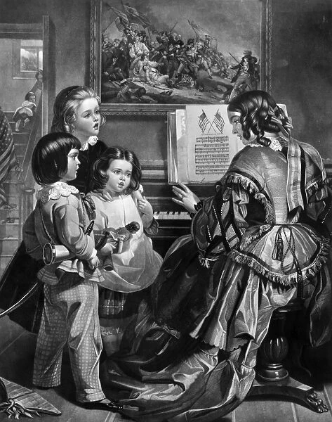 NATIONAL ANTHEM, c1861. American children being taught The Star Spangled Banner at the piano