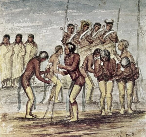 NATIVE AMERICAN DANCE, 1845. Celebrators. A Native American dance celebration