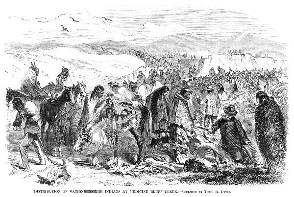NATIVE AMERICAN RATIONS. Distribution of rations to Comanche Native Americans at