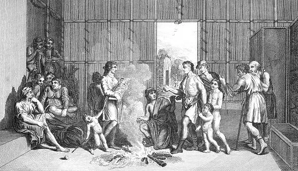 NATIVE AMERICANS: DIVORCE CEREMONY. The ceremony of a divorce, as practiced by the natives of Canada, in North America. Copper engraving, English, 18th century