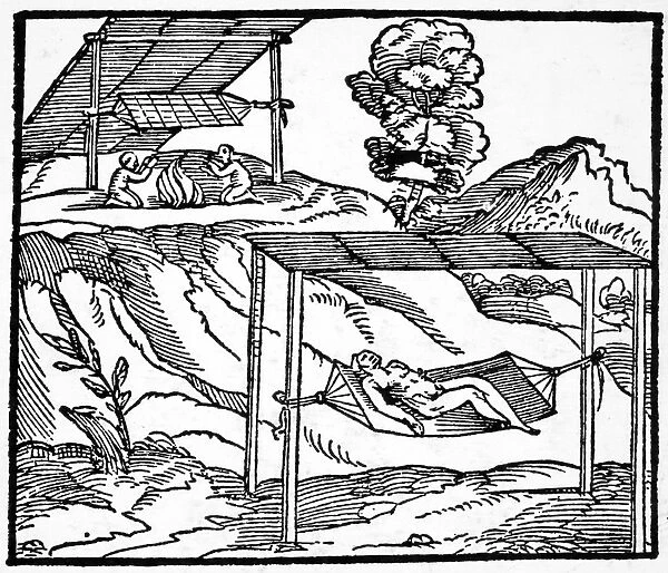 NATIVE INDIANS: HAMMOCK, 1563. How the native Indians sleep in hammocks