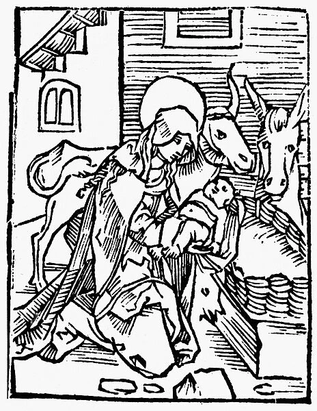 NATIVITY SCENE, 1505. The Virgin Mary placing Christ in the manger