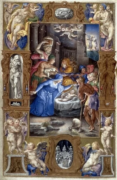 NATIVITY WITH SHEPHERDS. Illumination from a Roman Book of Hours, 1546