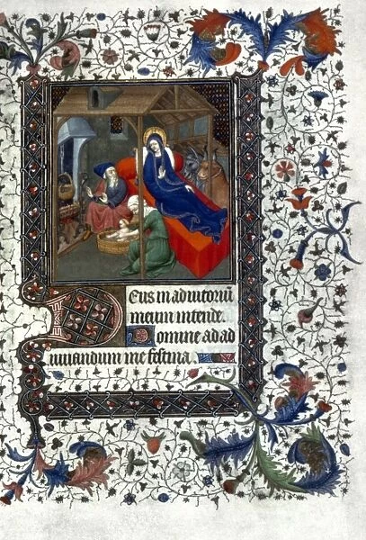 NATIVITY: WASHING THE CHILD Illumination from a French Book of Hours, c1415
