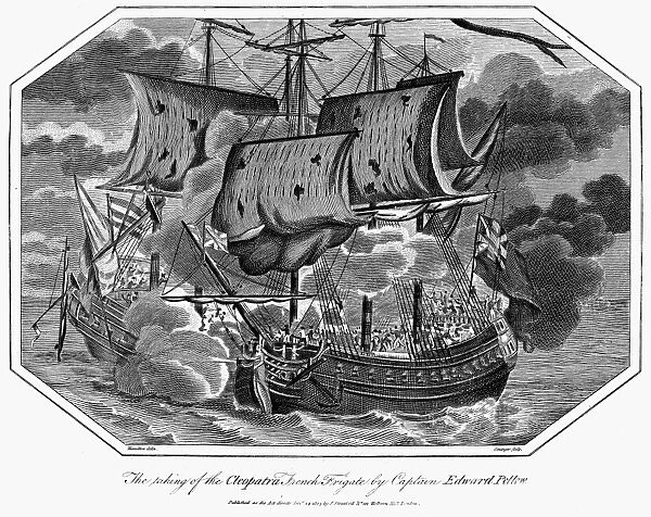 NAVAL BATTLE, 1793. The taking of the French frigate Cleopatra by a British Navy