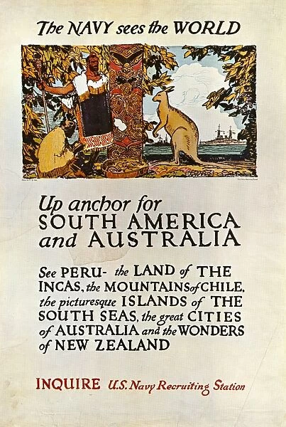 NAVY POSTER, c1920. The Navy Sees the World. Lithograph by Charles B. Falls, c1920