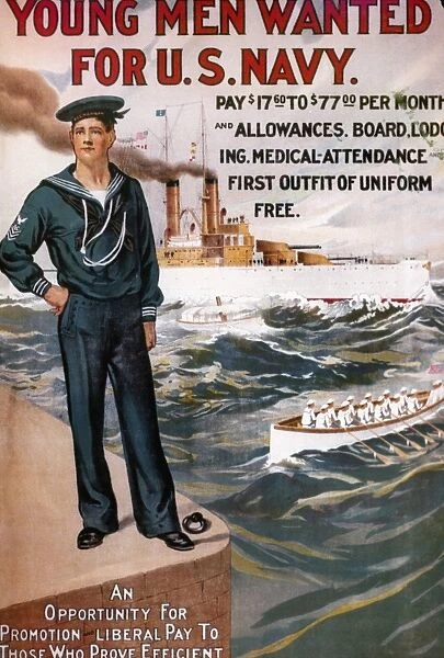 NAVY RECRUITING POSTER. Young Men Wanted for U. S. Navy. American Recruiting poster