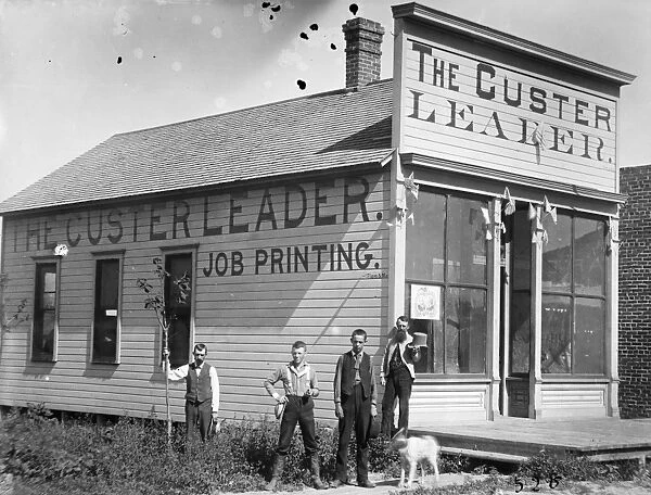 NEBRASKA: PRINTING OFFICE. Printing office of the Custer Leader newspaper in Broken Bow, Custer County, Nebraska. Photographed by Solomon D. Butcher, 1887