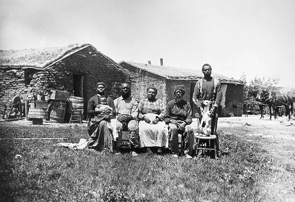 NEBRASKA: SETTLERS, 1887. The Shores family in front of their sod house near Westerville