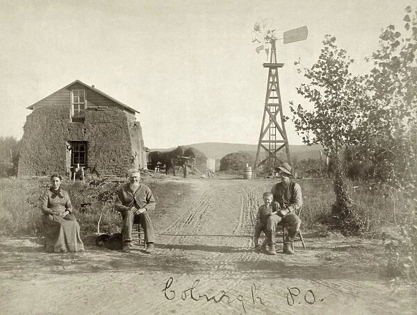 NEBRASKA: SETTLERS, c1889. Family of homesteaders, photographed outside of their