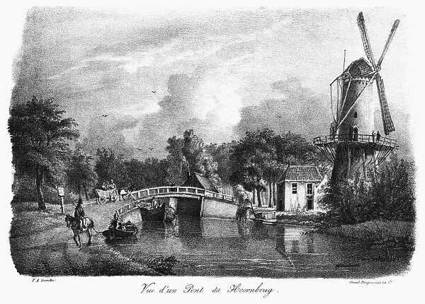 NETHERLANDS: WINDMILL. The windmill and bridge over the canal at Hoornbrug in South