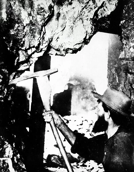 NEVADA: MINING, 1867. A miner at work underground in Virginia City, Nevada