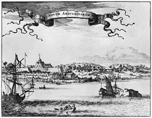NEW AMSTERDAM, c1650. A view of the Dutch colony of New Amsterdam from the south