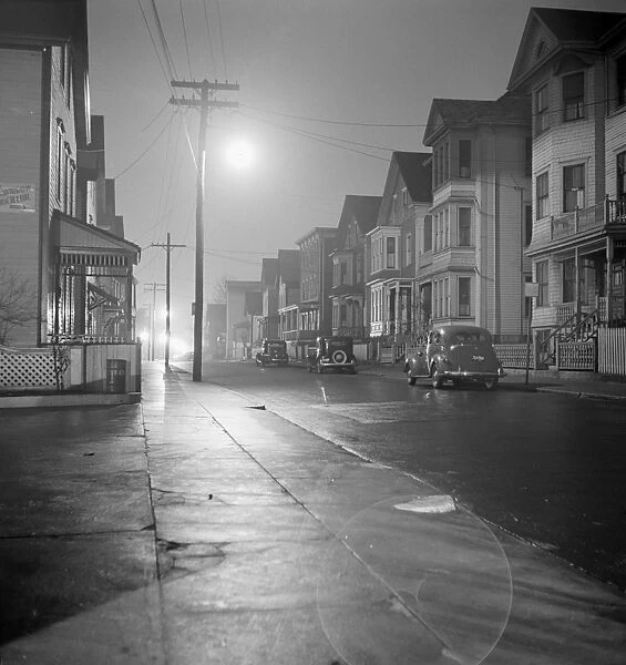 NEW BEDFORD, 1941. A foggy night in New Bedford, Massachusetts. Photograph by Jack Delano