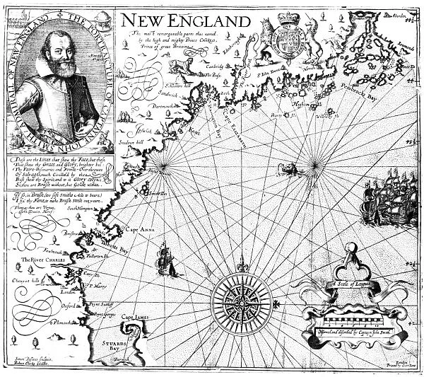 NEW ENGLAND MAP, 1616. John Smiths map of New England. Line engraving, 1616