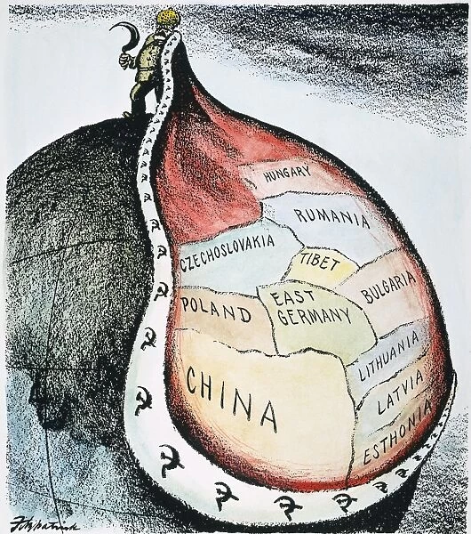 The New Imperialism. American cartoon, 1951, by D. R. Fitzpatrick on the growing empire of Joseph Stalins Soviet Union