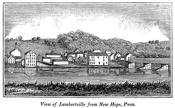 NEW JERSEY, 1844. View of Lambertville, New Jersey, from New Hope, Pennsylvania. Wood engraving, 1844