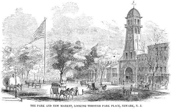 NEW JERSEY: NEWARK, 1855. The park and market on Park Place at Newark, New Jersey
