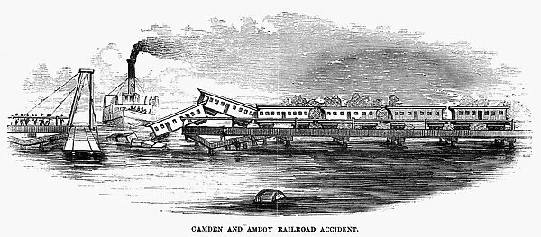 NEW JERSEY: TRAIN WRECK. Camden and Amboy railroad accident. Wood engraving, 1853