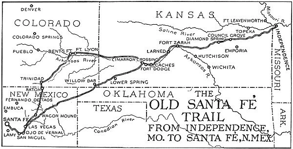NEW MEXICO: SANTA FE TRAIL. Map of the Santa Fe Trail from Independence, Missouri
