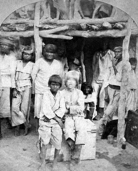 NEW MEXICO: ZUNI BOYS, 1873. An albino Zuni boy seated next to a dark-skinned Zuni