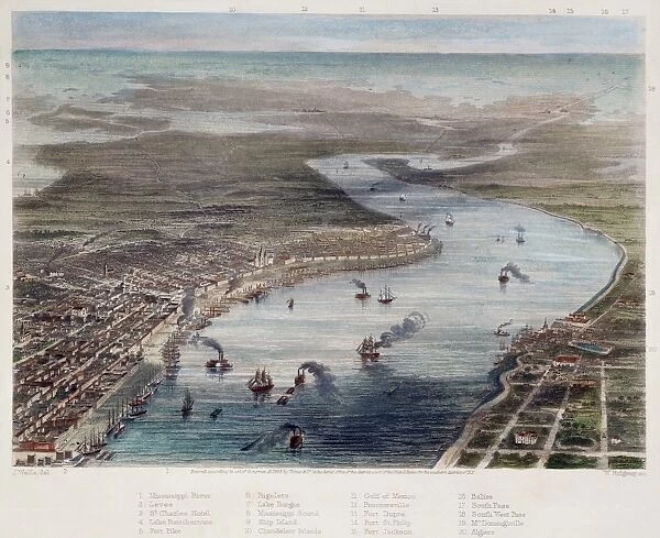 NEW ORLEANS Bird s-Eye view of New Orleans. Steel engraving, American, 1863