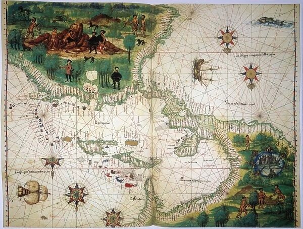 NEW WORLD MAP, 1547. Map of the West Indies and Central American from the Vallard Atlas