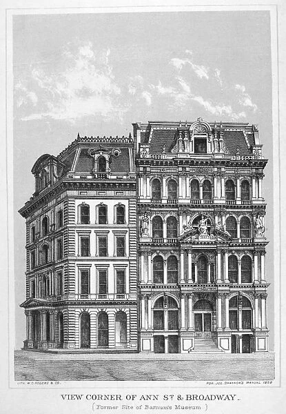NEW YORK: ANN STREET. Building at the corner of Ann Street and Broadway. Lithograph