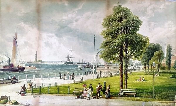 NEW YORK: BATTERY, 1887. View of the Battery, Castle Garden, the immigration station