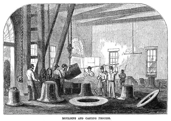 NEW YORK: BELL FOUNDRY. Moulding and casting bells at Meneelys Bell Foundry in Troy, New York