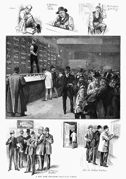 NEW YORK: BILLIARDS, 1892. Scenes in a New York pool-room. Engraving from a drawing by W