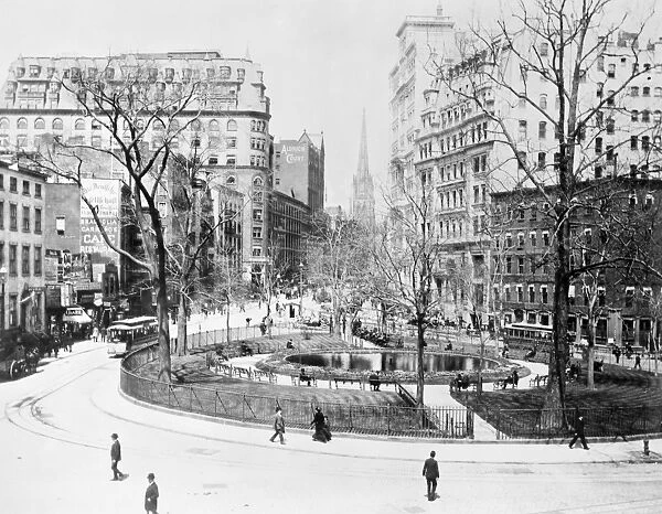 NEW YORK: BOWLING GREEN. View looking north up Broadway from Bowling Green, 1895