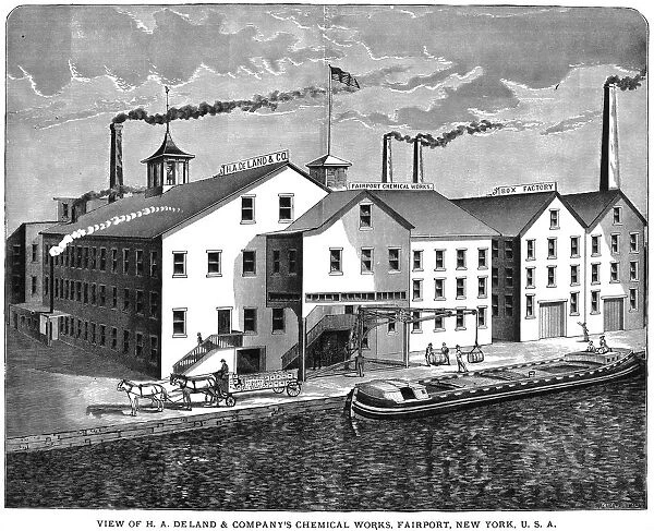 NEW YORK: CHEMICAL WORKS. View of Deland & Companys Chemical Works, Fairport, New York. Line engraving, 1876