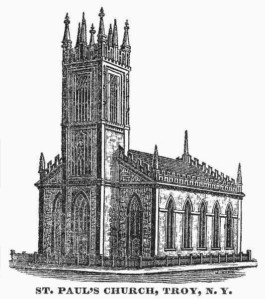 NEW YORK: CHURCH, 1831. St. Pauls Episcopal Church at Troy, New York. Wood engraving