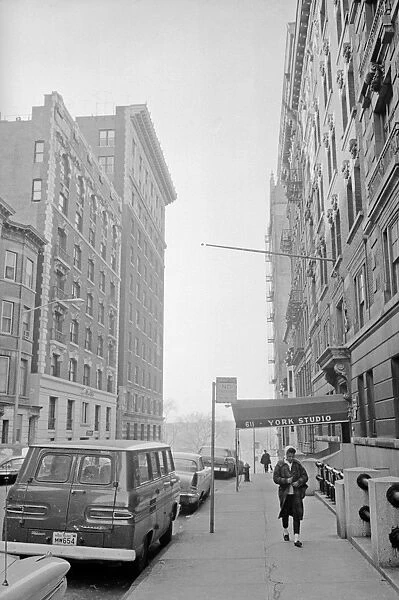 NEW YORK CITY, 1964. A view down West 113th Street towards Riverside Drive in New York City