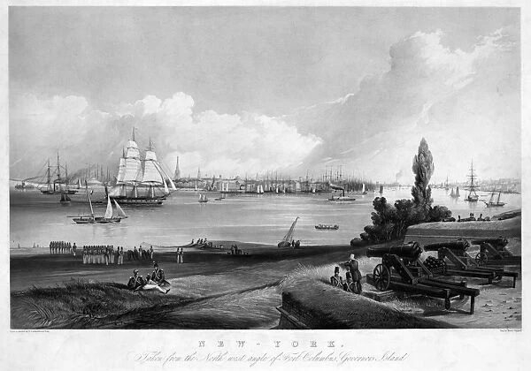NEW YORK CITY, c1820. A view of New York City from Fort Columbus on Governors Island