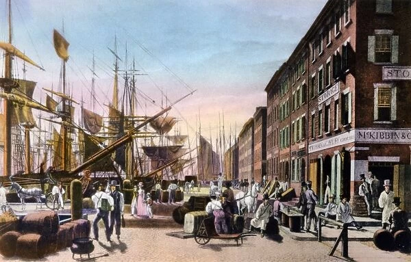 NEW YORK CITY, c1820. A wharf in New York City, as it looked in the early 19th century