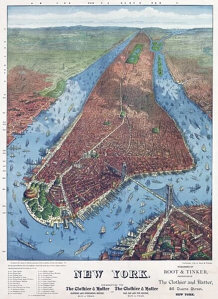 NEW YORK CITY, c1879. Bird s-eye view of New York City. Map drawn by J. W. Williams
