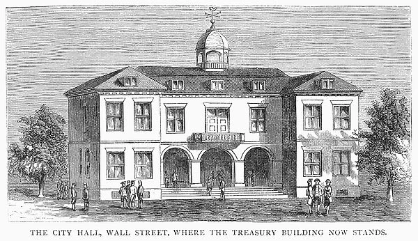 NEW YORK: CITY HALL, 1776. City Hall in New York as it looked in 1776. Wood engraving, 1876