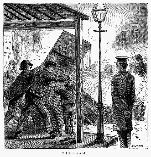 NEW YORK: ELECTION OF 1870. Burning the Democratic Party booths following the election of 1870 in New York. Wood engraving from a contemporary American newspaper