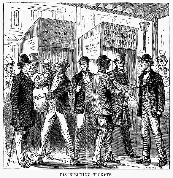 NEW YORK: ELECTION OF 1870. Scene from the nation-wide election of 1870 in New York City. Wood engraving from a contemporary American newspaper