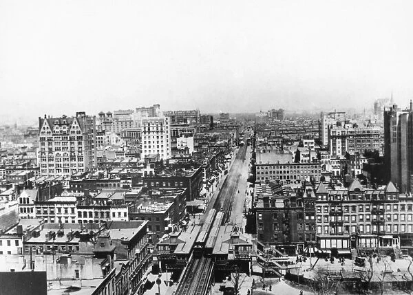 NEW YORK: ELEVATED TRAIN. View of the elevated railroad, believed to be looking
