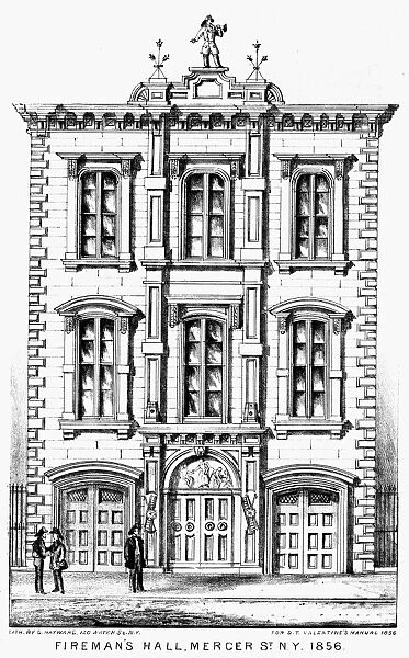 NEW YORK: FIREMENs HALL. Firemens Hall at Mercer Street, New York. Lithograph, 1856