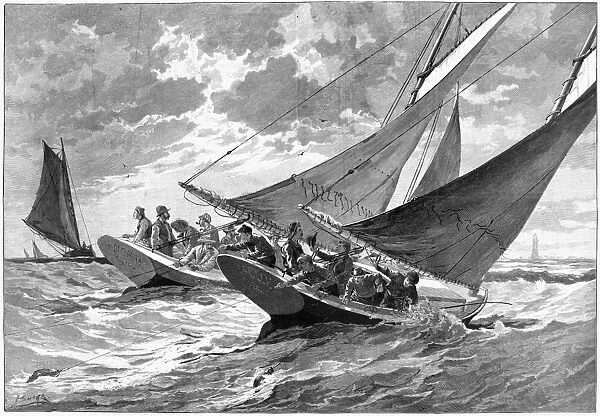 NEW YORK: FISHING, 1889. Trolling for blue-fish in Fire Island Inlet. Engraving, 1889