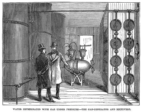 NEW YORK: GAS GENERATOR. A gas generator and receivers in New York City. Wood engraving