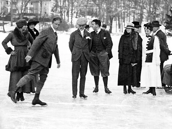 NEW YORK: ICE SKATERS. A group of people ice skating in Tuxedo Park, New York. Photograph
