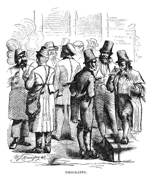 NEW YORK: IMMIGRANTS, 1858. Immigrant men in New York City. Wood engraving, American