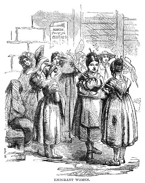 NEW YORK: IMMIGRANTS, 1858. Immigrant women in New York City. Wood engraving, American