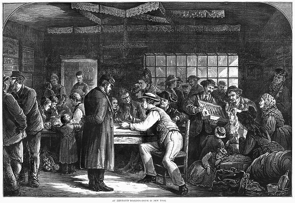 NEW YORK: IMMIGRANTS, 1870. Interior of an immigrant boarding house in New York City
