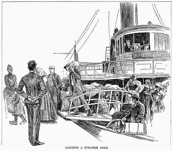NEW YORK: IMMIGRANTS, 1892. Immigrants arriving by ship in New York City. Engraving